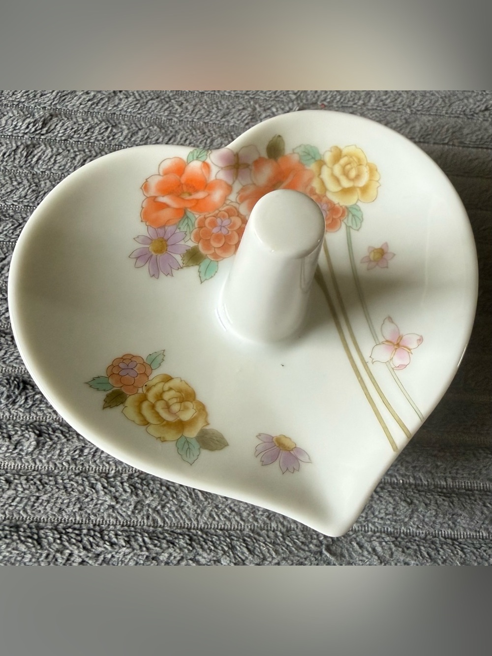 VTG Ring Holder Trinket Dish Floral Porcelain White Joy San Francisco Flower